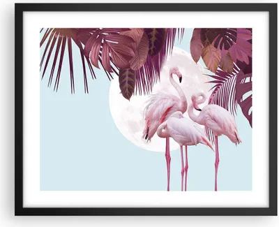 Produktbild von Gerahmtes Poster - Schwarzer Rahmen - Flamingos Palmen Mond - 50x40 cm - Wand Bild - Wanddeko - Wandbilder - Kunstposter - Wandposter - Bilderrahmen - Bilder - Kunstdruck - P2BAA50x40-4598