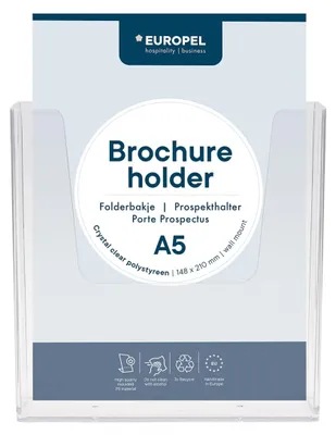 Productafbeelding van A5 brochurehouder, transparant acryl, wandbevestiging