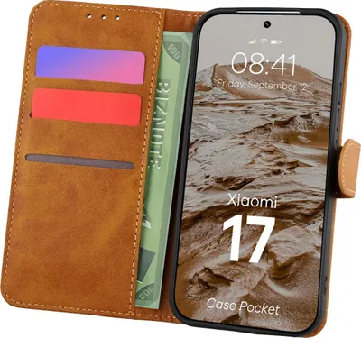 Produktbild von Handyhülle mit Klappe für Xiaomi 17, Bizon Case Pocket, Braun