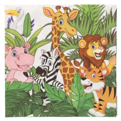 Produktbild von 3-lagige Servietten „Jungle Mix“ 1/4 33 x 33 cm 20 Stück.