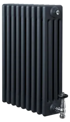 Imagen del producto de Radiador de tubos con 4 columnas y válvulas cromadas con termostato – 600 mm x 425 mm – Gris antracita