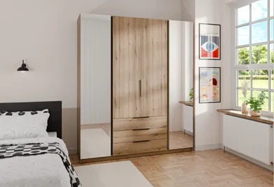 Obrázek produktu pro BEAUTYSOFA šatní skříň KAYA IX 200 cm, šatní skříň se zrcadlem a zásuvkami do ložnice, chodby (barva: dub evoke)