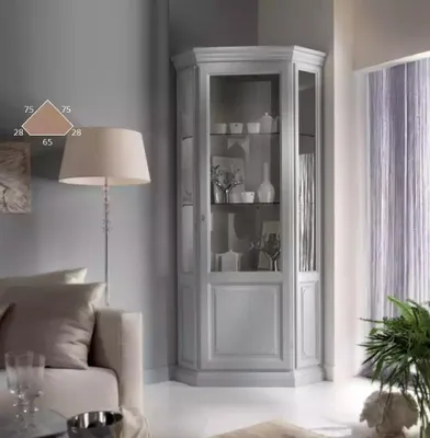 Produktbild von Eck Vitrine Schrank Weiß Vitrinen Wohnzimmer Klassischer Design Regal
