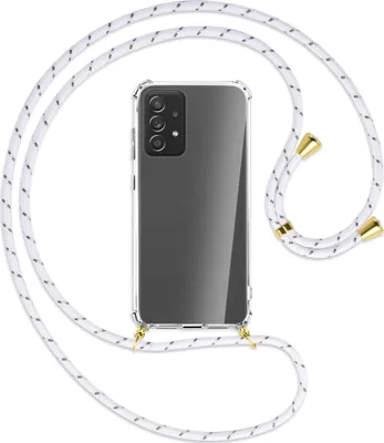 Produktbild von Handykette Backcover-Schutzhülle mit Band (Metall goldfarben) für Samsung Galaxy A72 - weiß/grau