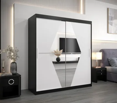 Produktbild von Schwebetürenschrank SARA – Breite 180 cm, Schwarz/Weiß