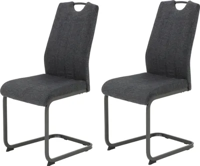 Produktbild von Hela Tische, 2er Set Esszimmerstuhl Freischwinger Britta - Webstoff Anthrazit - Vierkant Metallgestell pulverbeschichtet - Lehnengriff,140kg belastbar