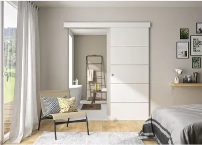 Image de OPTIMUM - Kit porte coulissante + rail + bandes - H. 204xL.83xP.4 cm - Blanc doublé