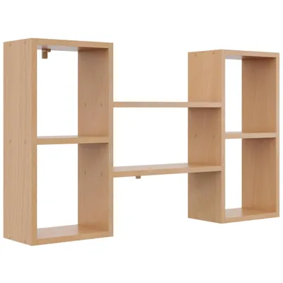 A light wood-colored wall shelf unit with multiple open compartments, shown against a white background.