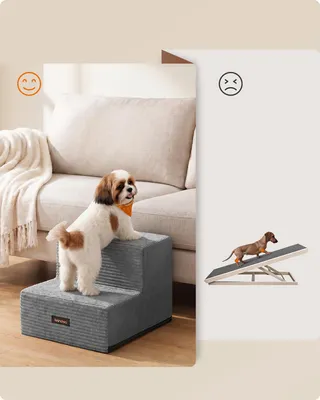 Produktbild von FEANDREA Hundetreppe für Kleine Hunde, 2 Stufen Waschbare Katzentreppe aus Schaumstoff für Sofa, 30 x 38 x 28 cm, Grau