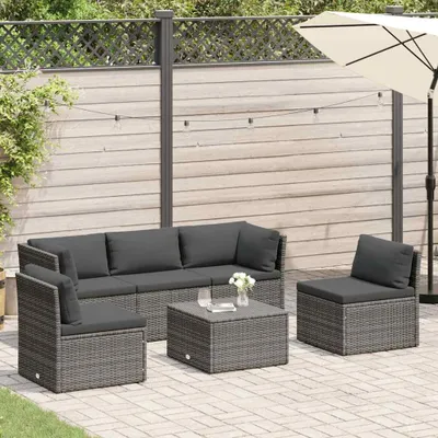 Image de vidaXL Ensemble de salon de jardin 4 pièces avec coussins Gris Poly rotin