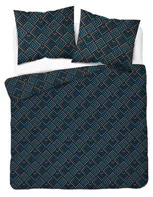 Obrázek produktu pro Běžné povlečení, saténové povlečení, vysoká kvalita, rozměr 200x220, model 6069a, tmavě modrá geometrická vzory, Obrázek vytvořený pomocí AI