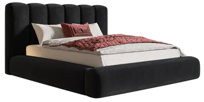 Produktbild von Polsterbett mit Dicker Schaum 140x200 cm Lumaro - Doppelbett mit Bettkasten, Lattenrost - Samt Schwarz