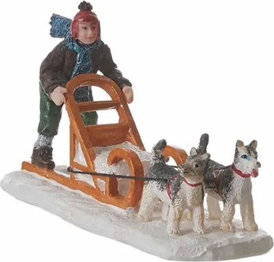 Produktbild von Luville Weihnachtsfigur mit Hundeschlitten, detailliert, für Miniatur-Weihnachtsdorf