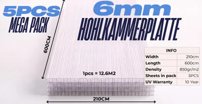 Produktbild von Polycarbonat 6mm 210x600cm Multipack 5 Platter
