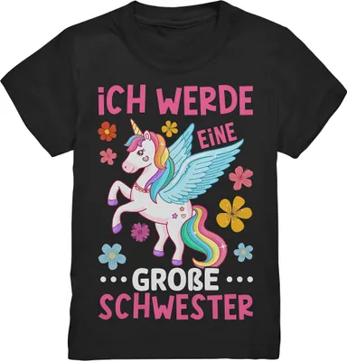 Produktbild von Große Schwester T-Shirt Einhorn Große Schwester Geschenk – Black / 134/146 (9-11)