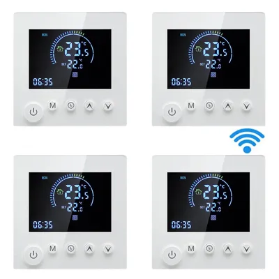 Obrázek produktu pro 4X Tuya Smart WiFi nástěnný termostat, programovatelný dálkový ovladač, NTC senzor, digitální pokojový termostat s LCD displejem pro 16A elektrické topení Nástěnný termostat pro skryté podlahové vytápění
