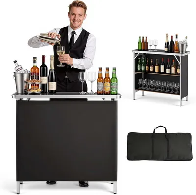 Produktbild von Klappbare Messetheke, 980x385x870 mm, Empfangstheke mit Tragetasche und Ablagefach, Rezeptionstheke für Messestände, Bartisch und mobile Barstation für Veranstaltungen, Partys und Messen