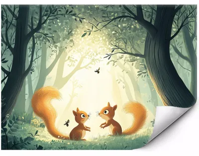 Produktbild von Fototapete Für Die Wand Waldhörnchen in den Sonnenstrahlen für Wohnzimmer und Schlafzimmer 150x105 cm