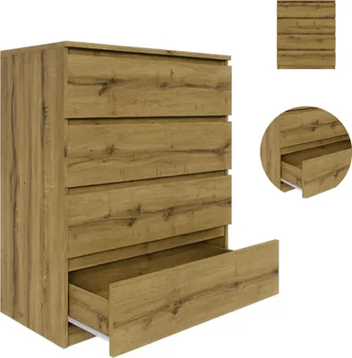 Zdjęcie produktu dla YUMEBLY | Komoda BASIC z 4 szufladami 80x97x40 cm – pojemna komoda do salonu, sypialni i biura | Dąb Artisan