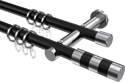 Produktbild von Interdeco Gardinenstange / Vorhangstange Schwarz / Chrom, Typ Platon Mavell (Zylinder Bicolor), 20 mm Ø 2-läufig, 140 cm