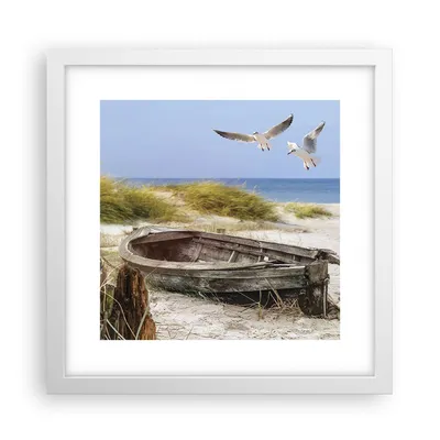 Produktbild von Gerahmtes Poster - Weißer Rahmen - Strand Möwen £ódŸ - 30x30 cm - Wand Bild - Wanddeko - Wandbilder - Kunstposter - Wandposter - Bilderrahmen - Bilder - Kunstdruck - Wandbild - P2WAC30x30-4170