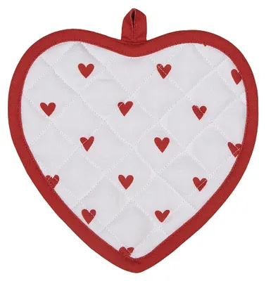 Produktbild von Clayre & Eef Topflappen 20x20 cm Weiß Rot Baumwolle Herzen