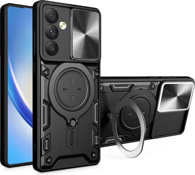 Produktbild von Handyhülle für Samsung Galaxy A54 5G Dual-Layer Stoßfest Rüstung Hülle mit Dia Kameraschutz und Kreisförmig Ring Ständer Schwarz