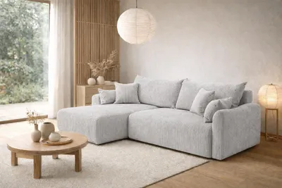 Produktbild von Kaiser Möbel Ecksofa mit Schlaffunktion, Cordstoff Poso, Hellgrau, Links, JAPANDI