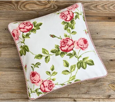 Produktbild von Kissen-Bezug 40x40 cm Rosen Blumen rot weiß Baumwolle