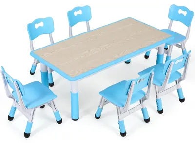Produktbild von Kindertisch mit 6 Stühlen – Kindermöbel – Spieltisch – Basteltisch – Verstellbarer Kinderstuhl