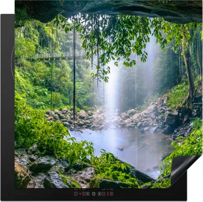 Produktbild von KitchenYeah© Herdabdeckplatte Dschungel - Regenwald - Wasser - Wasserfall - Pflanzen , 78x78cm, Küche Deko, Glaskeramikkochfeld Herdabdeckung, Abdeckplatte fùr Kochfeld