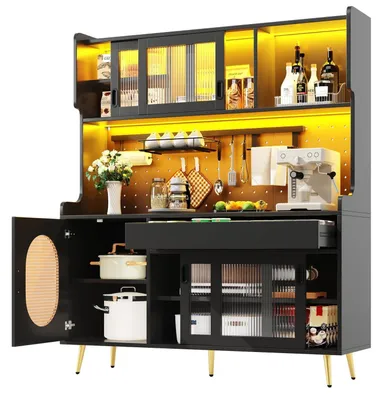 Obrázok produktu pre Kúpeľňová skrinka/komoda s LED osvetlením a zásuvkami, 145x39x171 cm, čierna