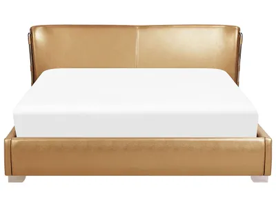 Zdjęcie produktu dla BELIANI Łóżko ze stelażem złote tapicerowane skórzane 180 x 200 cm glam Paris