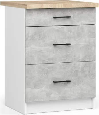Image de Akord Armoire De Cuisine Oliwia 3 Tiroirs Blanc/Béton 60X46X85