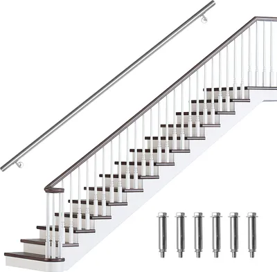 Zdjęcie produktu dla Poręcz ze stali nierdzewnej Hengda 50–200 cm, balustrada schodowa do wnętrz i na zewnątrz, poręcz ścienna do schodów z rurki ze stali nierdzewnej V2A, wraz z elementami montażowymi, długość: 200 cm