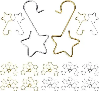 Immagine prodotto di 120 ganci per albero di Natale a forma di stella - Ganci per palline di Natale e decorazioni (argento e oro)