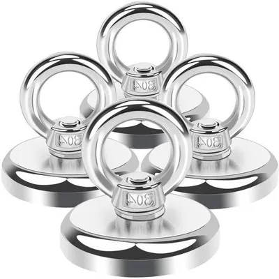 Produktbild von Neodymiummagnet - für Magnetfischen - 45 kg - extra Grip - Augenschrauben - Durchmesser 32 mm - 4 Stück