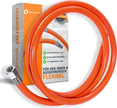 Produktbild von Gasschlauch 150 cm, 1/4" links, Winterfest und flexibel, Orange - ideal für Gasgrills, Heizstrahler, Hockerkocher, Gaskocher, Lampen, uvm.