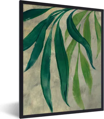Produktbild von MuchoWow® Gerahmtes Poster Blätter - Grün - Pflanzen - Natur - Vintage 60x80 cm - Poster mit Schwarzem Bilderrahmen Wandposter Rahmen Foto Bilder - Premium - Wanddeko Wohnzimmer
