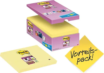 Produktbild von Post-it Haftnotizen Super Sticky Notes 127 x 76 mm gelb 16 Blöcke á 90 Blatt
