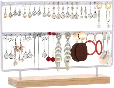 Obrázek produktu pro Stojan na šperky – stojan na šperky – úložný prostor pro šperky – šperkovnice – držák na šperky – rozměry 27/22/7 cm – dekorace do domácnosti – dárek – bílá barva – dřevo