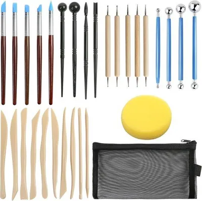 Image de Set d'outils pour le modelage de l'argile et de la céramique, 30 pièces, en plastique