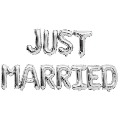 Zdjęcie produktu dla Zestaw balonów foliowych Just Married, srebrny