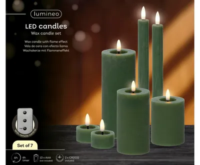 Produktbild von Lumineo LED Wachskerzen 7er-Set Grün, batteriebetrieben