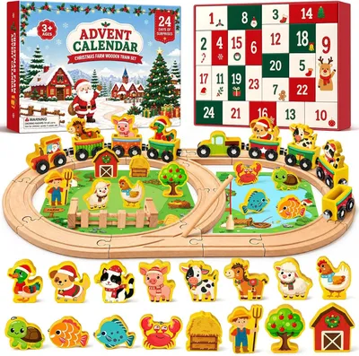 Productafbeelding van Adventskalender 2026 voor kinderen, adventskalender met speelgoed, 24 dagen, magnetische trein van hout, boerderij en dieren