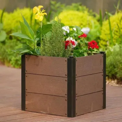 Immagine prodotto di Aiuola rialzata - Vaso da fiori - 64 x 64 x 60 cm - Fondo aperto - Legno - Resistente agli agenti atmosferici - Montaggio semplice - Marrone