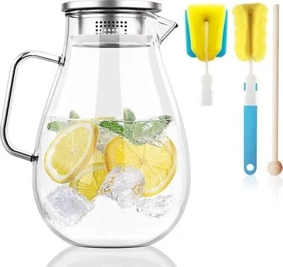 Produktbild von Famanu Wasserkaraffe BPA-frei - 2,0 Liter mit Edelstahlverschluss und Filter