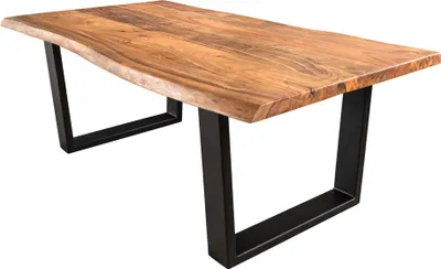 Produktbild von riess-ambiente Massivholz Couchtisch MAMMUT 120cm Akazie natur V-Gestell schwarz 2,5cm Tischplatte Beistelltisch Sofatisch Tisch