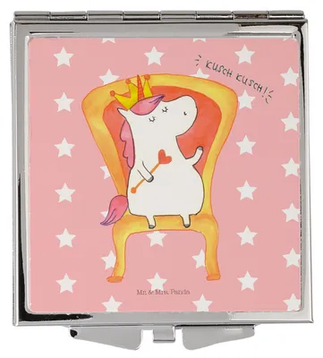 Produktbild von Mr. & Mrs. Panda Kosmetikspiegel klappbar Einhorn König - Rot Pastell - Geschenk, Unicorn, Krone, Schminkspiegel, Prinzessin, Klappbarer Spiegel, Bundeskanzler, Frauen