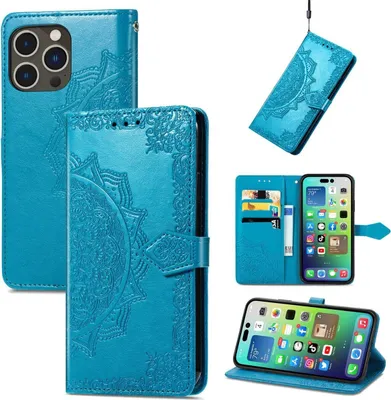 Produktbild von König Design Hülle kompatibel mit Apple iPhone 15 Pro Kunstleder Handyhülle - Handy Case Blau